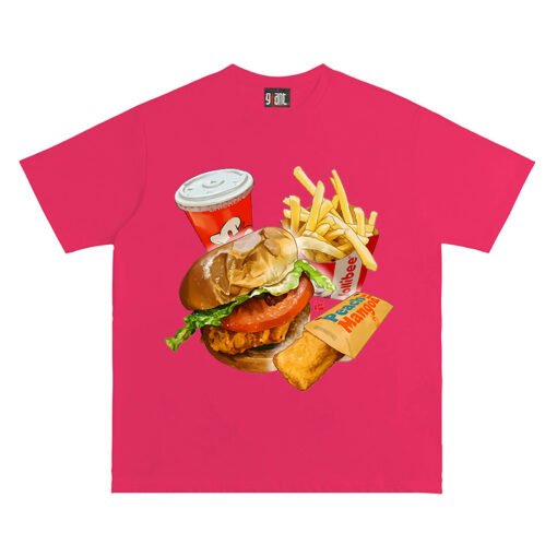 Vapetix S-3XL  【Tmall/Recommended】Heavy 230g double yarn pure cotton combed tightly French fries burger printed sh – Image 3