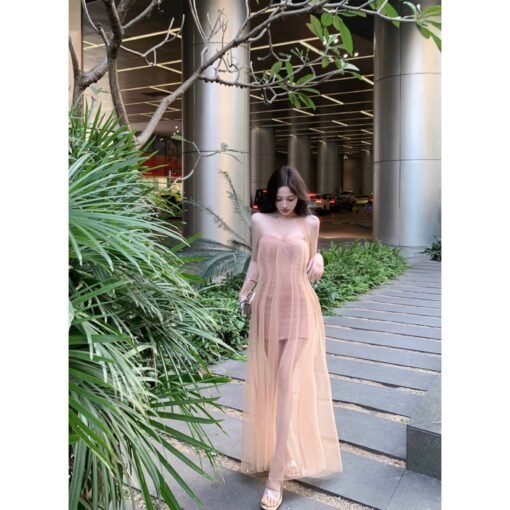 Vapetix S-XL  Seaside Travel Photo Vacation Long Dress Women's Super Fairy Mesh Sexy Shoulder Strapless dress Dre - 图片 5