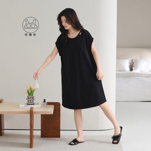 Vapetix 160(M)-175(XXL)  With Chest Pad Cool Cotton Short-sleeved Nightgown Pullover Casual Simple Pure Cotton Pull-up Cotto - Imagen 4