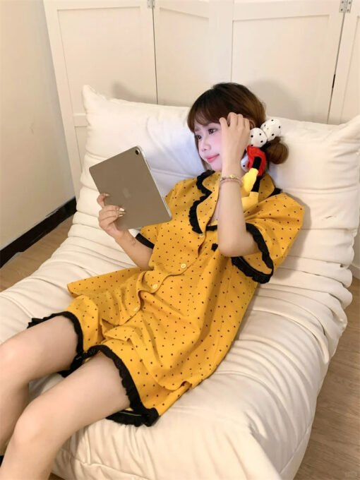 Vapetix M-XXL  Guantu Cloud Cotton South Korea Ins Sweet Wave Dot Short Sleeve Pajamas Women's Summer Outer Wear H - 图片 4