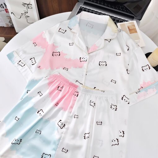 Vapetix M-XXL  Shaoxing -2025 Pajamas Women's New Ice Silk Cartoon Cute Short Sleeve Shorts Can Wear Two-Piece Hom - 图片 4