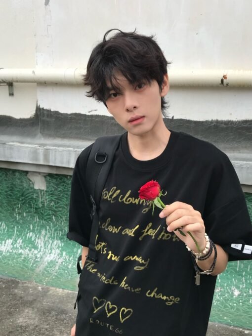 Vapetix S-3XL  【Tmall/Recommended】Heavy 230g double yarn pure cotton combed tightly love letter printed short-slee – Image 5
