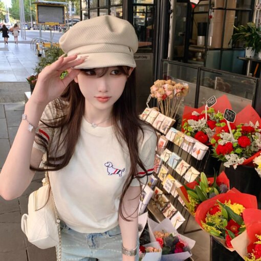Vapetix Universal code-Universal code  2025 summer new off-white short-sleeved T-shirt for women's college style embroidered round neck sl – Bild 5