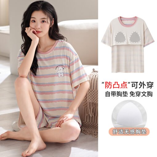 Vapetix M-XXL  2025 Summer New 5050 Modal with Chest Pad Crewneck Pullover Short Sleeve Shorts Pajamas Women's Hom – Bild 5