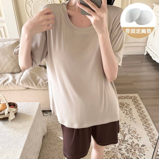 Vapetix M-XXL  Shaoxing -2025 Pajamas Women's Cotton Crewneck Short Sleeve Shorts Solid Color Outer Wear Home Wear – Bild 4