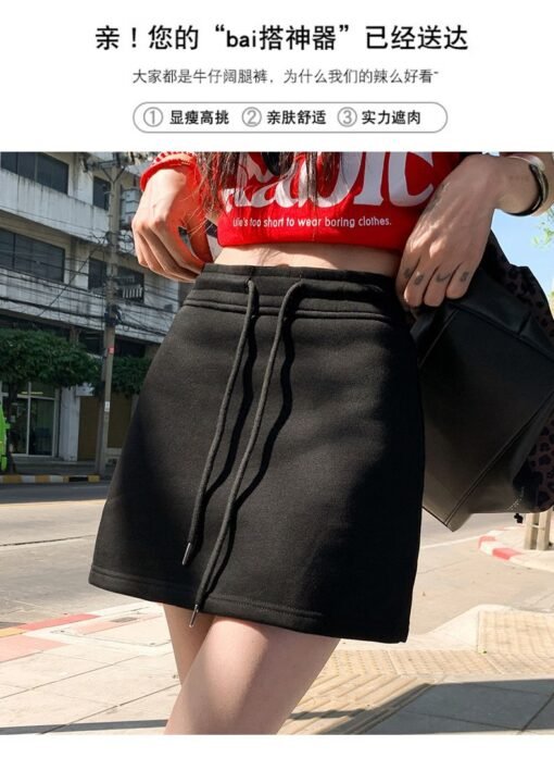 Vapetix XS-XL  Real shot of 2025 spring and summer retro high-waist drawstring short skirt slack a-line skirt skir - 图片 9