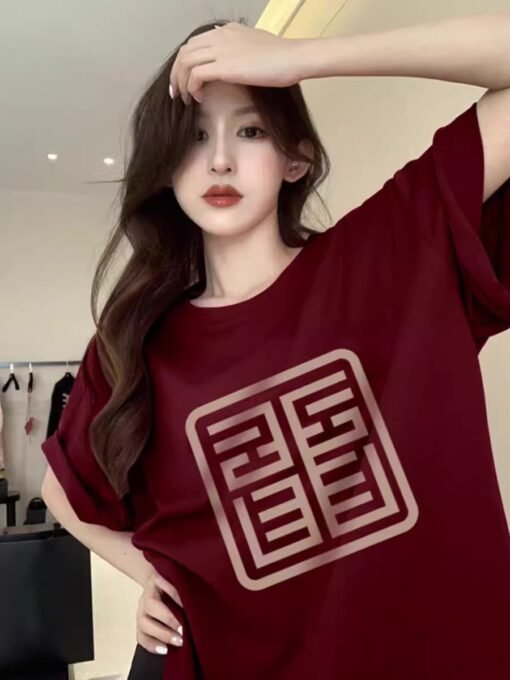 Vapetix S-3XL  150.00kg plus size American oversize Benmingnian wine red Mid-length Short-sleeved Couple Bottoming – Bild 5