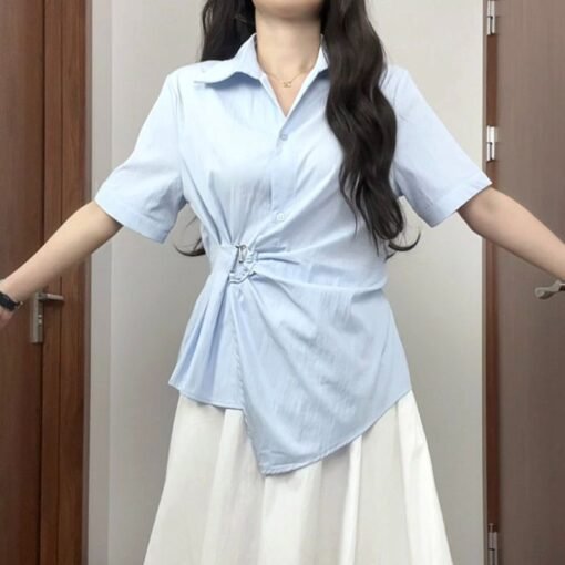 Vapetix S-2XL  French-style collar, irregularly cinched waist women's summer new belly-covering, slimming, stylish