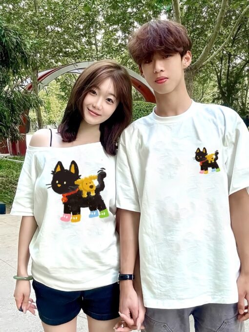 Vapetix S-3XL  [220g Combed Cotton] Different Couple Dress Summer High-end Sense Niche Design Sense Slant Shoulder