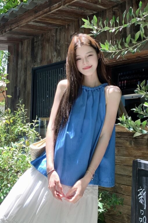 Vapetix Free Size-Free Size  Photographed Summer Sweet Loose Babydoll Shirt Slouch Vacation Neckline Top Shirt + White Lace Cake