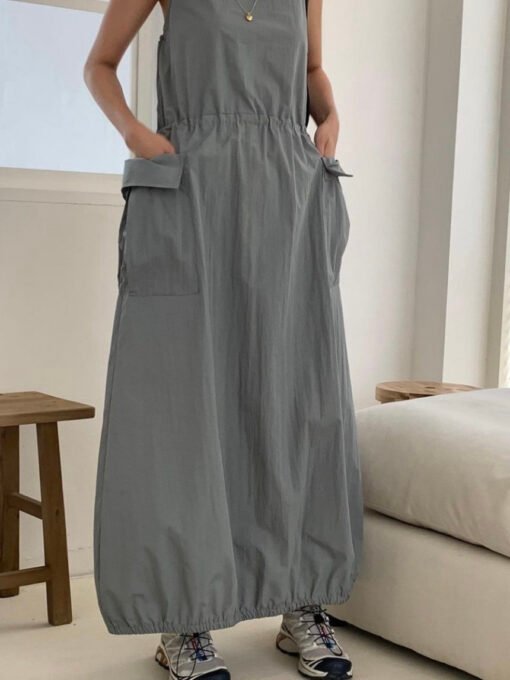Vapetix Universal code-Universal code  Korean version of retro waist-closed large pocket suspender dress