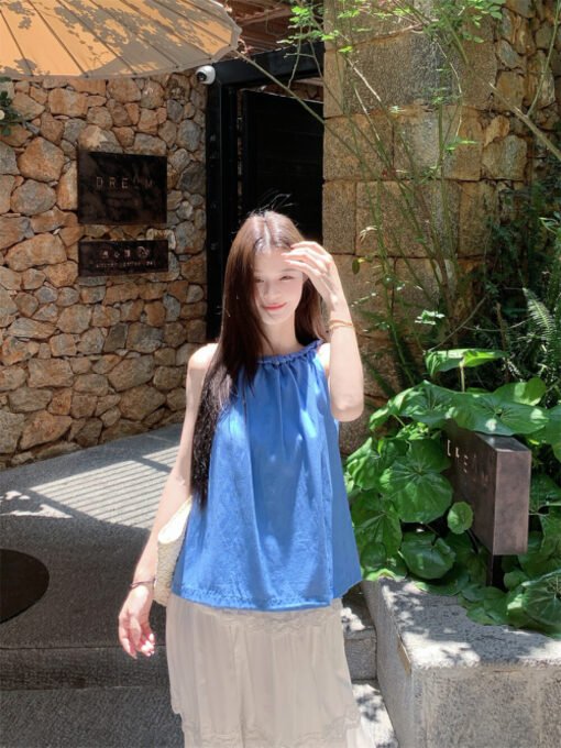 Vapetix Free Size-Free Size  Photographed Summer Sweet Loose Babydoll Shirt Slouch Vacation Neckline Top Shirt + White Lace Cake - Afbeelding 2