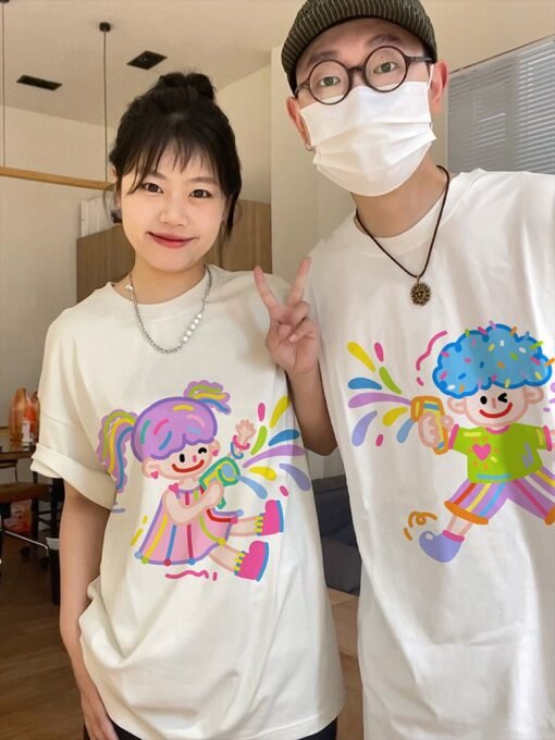 Vapetix S-3XL  [220g Combed Cotton] Different Couple Dress 2025 New Super Fire Niche Color Graffiti Short Sleeve T
