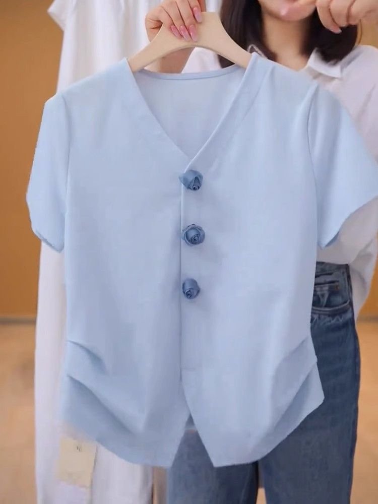 Vapetix S-3XL 40 pieces of Cool Cotton Fashion V-neck Short-sleeve T-shirts for Women - Summer 2025 New Chiffon S