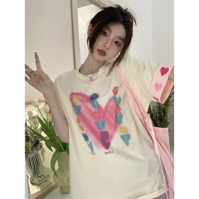 Vapetix S-XL Official image + original design printed short-sleeve tie-dye floral T-shirt for women, summer loos