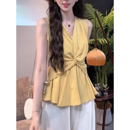 Vapetix S-XL  Design Sense Kink V-neck Vest Women's 2025 Summer New Holiday Style Niche Slim-fit Chic Sleeveless – Bild 2