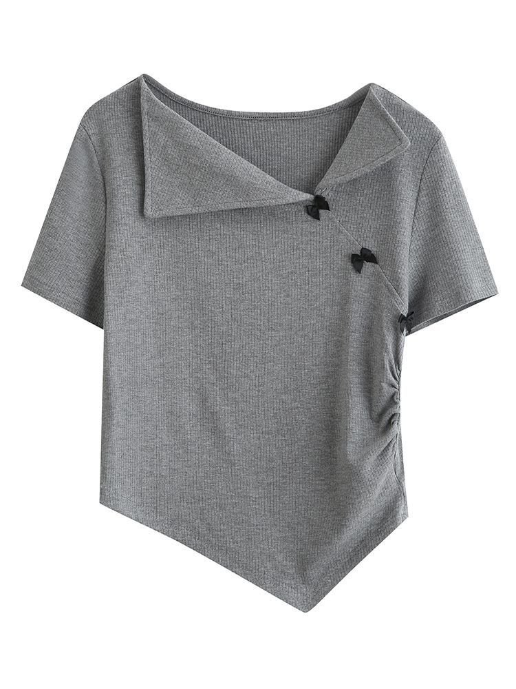 Vapetix S-XL 92% viscose 8% spandex French V-neck polo short-sleeve T-shirt for women summer hot girl short top