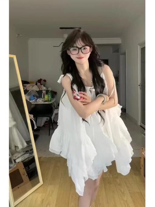 Vapetix S-XL  Sweet and Gentle Ruffled Sleeveless Strap dress Women's Summer Loose Slimming Vacation Half-length