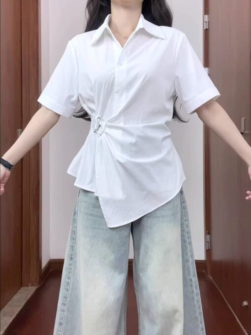 Vapetix S-2XL  French-style collar, irregularly cinched waist women's summer new belly-covering, slimming, stylish - Billede 2