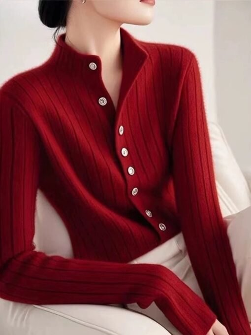 Vapetix S-L  Red stand collar new year's new year's shirt sweater knitted cardigan women's new year's coat 2025