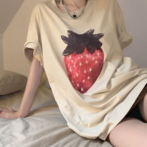 Vapetix M-2XL  Retro printed strawberry round neck short-sleeved T-shirt for women's spring new loose casual slim - Afbeelding 5