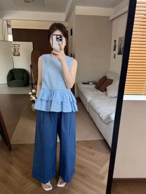 Vapetix Free Size-Free Size  Flax Comfortable Overlap Ruffle Sleeveless Blouse Top Women's Summer New Fashionable Slimming Sleev - Afbeelding 3