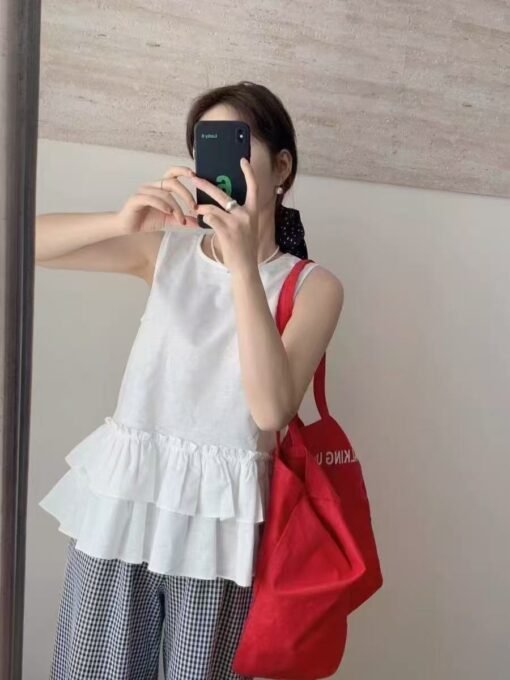 Vapetix Free Size-Free Size  Flax Comfortable Overlap Ruffle Sleeveless Blouse Top Women's Summer New Fashionable Slimming Sleev - Afbeelding 4