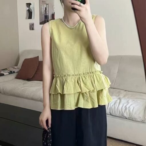 Vapetix Free Size-Free Size  Flax Comfortable Overlap Ruffle Sleeveless Blouse Top Women's Summer New Fashionable Slimming Sleev - Afbeelding 5