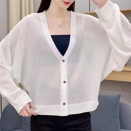 Vapetix One size fits all-One size fits all  Ice silk knitted anti-cardigan for women's summer bat shirt new light and breathable casual loose e - Obrázek 2