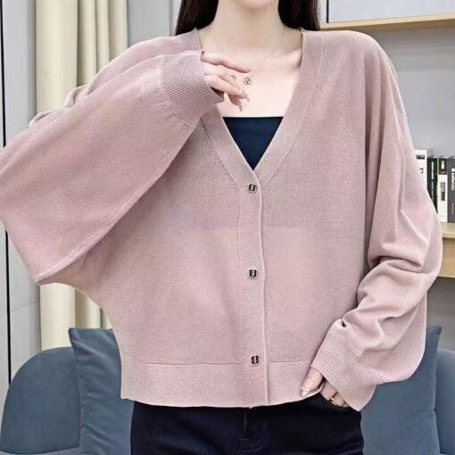 Vapetix One size fits all-One size fits all  Ice silk knitted anti-cardigan for women's summer bat shirt new light and breathable casual loose e - Obrázek 3