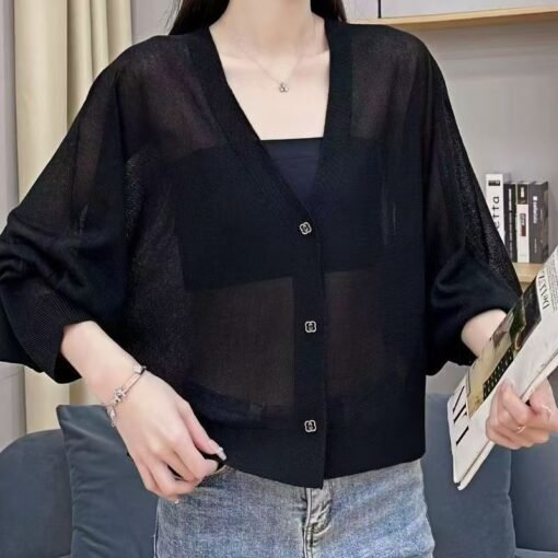 Vapetix One size fits all-One size fits all  Ice silk knitted anti-cardigan for women's summer bat shirt new light and breathable casual loose e - Obrázek 4