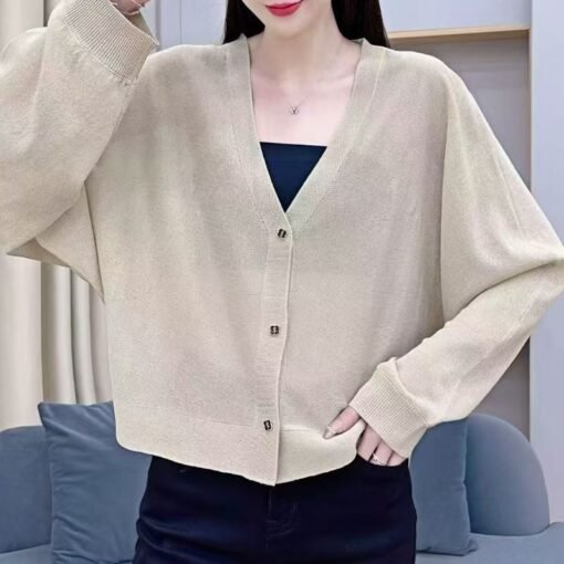 Vapetix One size fits all-One size fits all  Ice silk knitted anti-cardigan for women's summer bat shirt new light and breathable casual loose e - Obrázek 5