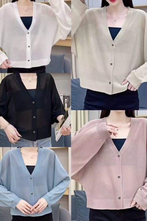 Vapetix One size fits all-One size fits all  Ice silk knitted anti-cardigan for women's summer bat shirt new light and breathable casual loose e - Obrázek 6
