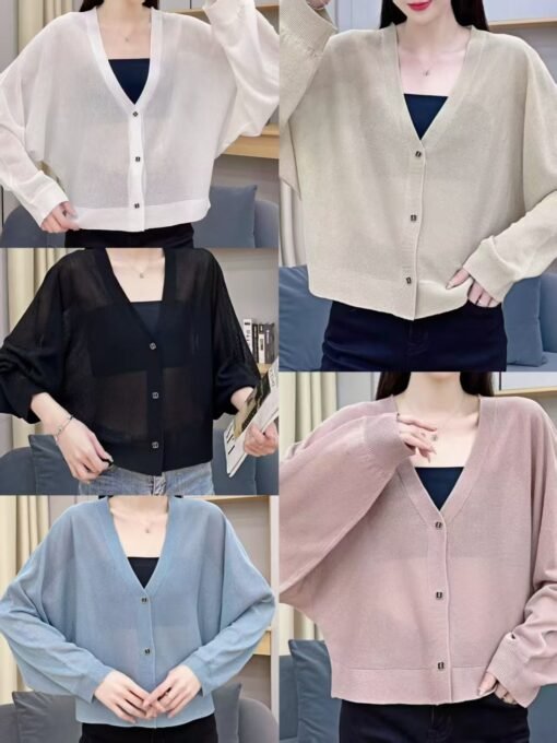 Vapetix One size fits all-One size fits all  Ice silk knitted anti-cardigan for women's summer bat shirt new light and breathable casual loose e - Obrázek 8