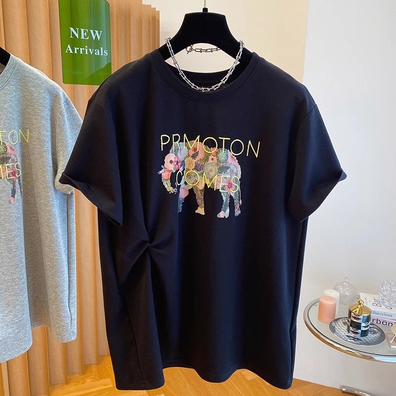 Vapetix M-4XL Printed + Embroidered + 21-Piece Super Cool Cotton 220g Large Size 240lb Cartoon Split T-Shirt for