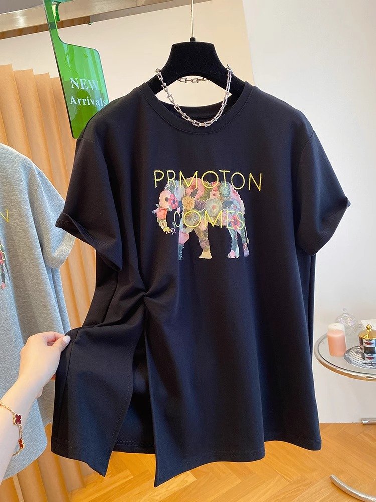 Vapetix M-4XL Printed + Embroidered + 21-Piece Super Cool Cotton 220g Large Size 240lb Cartoon Split T-Shirt for - 图片 4