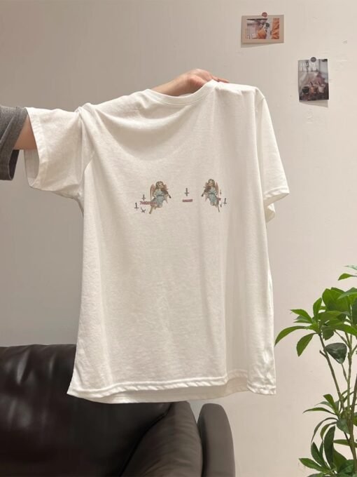 Vapetix S-3XL  New South Korean Trade 21 Piece 100% Cotton 210g Women's Loose Plus Size Print Short Sleeve T-Shirt - Obrázek 2