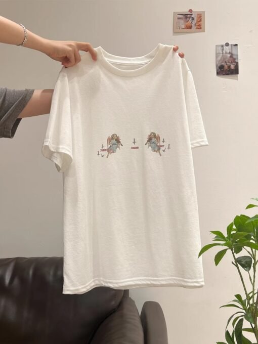 Vapetix S-3XL  New South Korean Trade 21 Piece 100% Cotton 210g Women's Loose Plus Size Print Short Sleeve T-Shirt - Obrázek 8