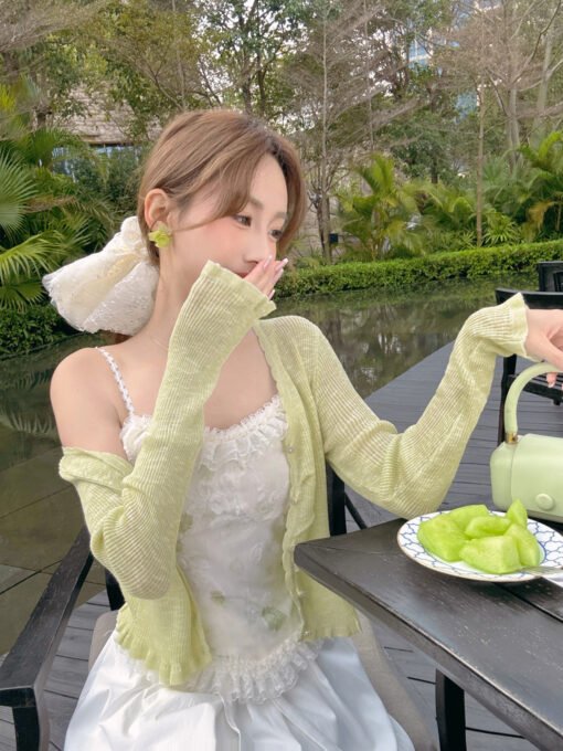 Vapetix One size fits all-One size fits all  Zhang Xinzi Sen Style Girl's Pure Desire Sling Knitted Shirt Women's Spring New Thin Sweet Sunscree - obrazek 4