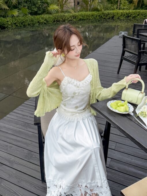 Vapetix One size fits all-One size fits all  Zhang Xinzi Sen Style Girl's Pure Desire Sling Knitted Shirt Women's Spring New Thin Sweet Sunscree - obrazek 5