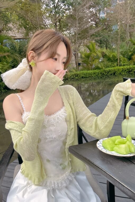 Vapetix One size fits all-One size fits all  Zhang Xinzi Sen Style Girl's Pure Desire Sling Knitted Shirt Women's Spring New Thin Sweet Sunscree - obrazek 8