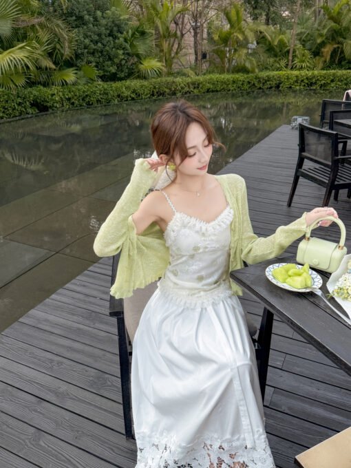 Vapetix One size fits all-One size fits all  Zhang Xinzi Sen Style Girl's Pure Desire Sling Knitted Shirt Women's Spring New Thin Sweet Sunscree - obrazek 9