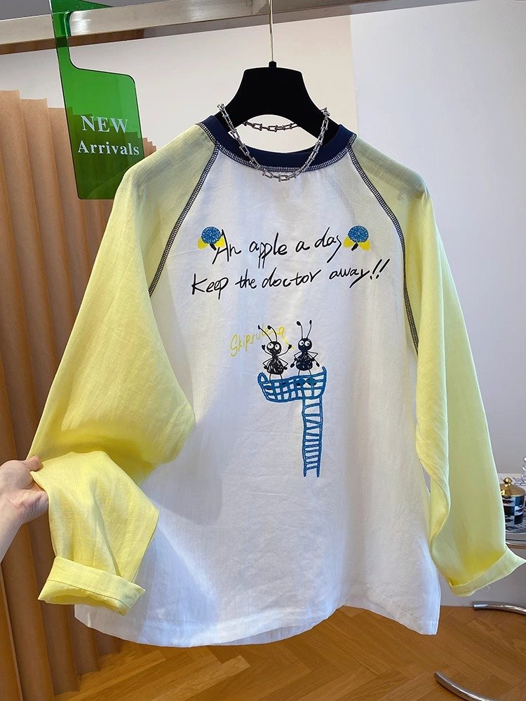 Vapetix M-4XL Printed + Solana Neckline + Snow Cotton Large Size 240 Pounds Splicing Sun Protection Long Sleeve T