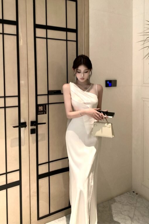 Vapetix S-L  Shot-Style Charming Muse Summer Light Luxury Nap Design White Satin Mesh Splice Dress – Bild 5