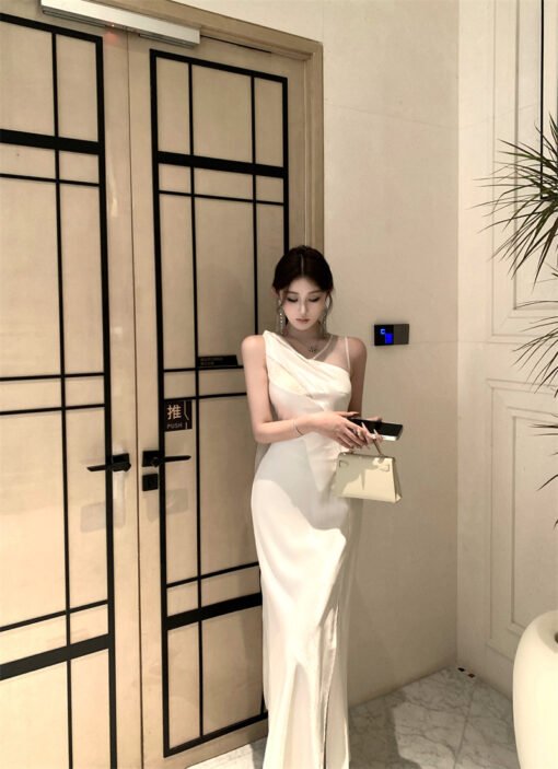 Vapetix S-L  Shot-Style Charming Muse Summer Light Luxury Nap Design White Satin Mesh Splice Dress – Bild 8
