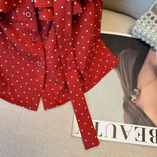 Vapetix S-XL  Real Shot 13th Row Summer Commuting Style Retro Polka Dot Sleeveless Ruffled One-Shoulder Slim Fit - Obrázek 9