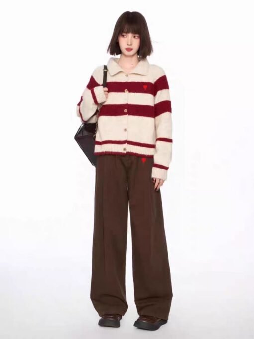 Vapetix S-L  Korean Style Vintage Contrast Striped Lapel Sweater Cardigan Coat Women's Autumn and Winter Loose L – Bild 8