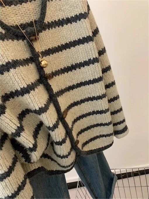 Vapetix S-L  Guangzhou Thirteen Lines European Retro Striped Sweater Coat Women's Autumn and Winter Lazy Style C – Bild 9
