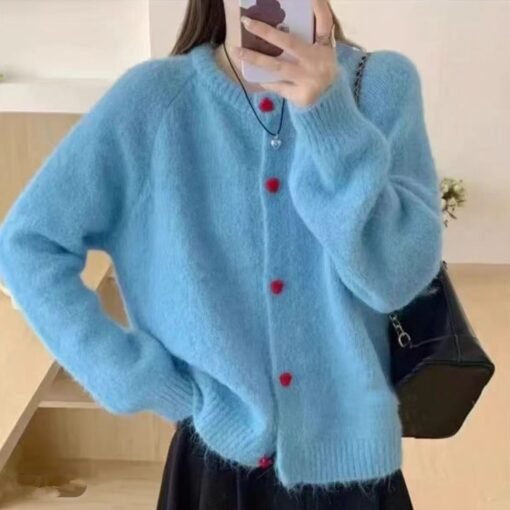 Vapetix S-L  2025 Autumn and Winter New Niche Chic Knitted Cardigan Multicolor Gentle Lazy Style Sweater Jacket – Bild 4