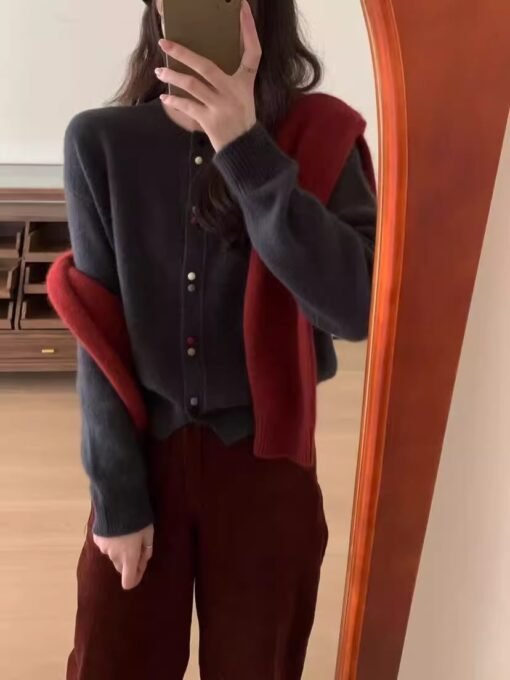 Vapetix S-L  Super good-looking red sweater knitted cardigan coat women's autumn and winter 2025 new design sens – Bild 3